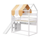 Letto a soppalco a grandezza naturale per bambini con tettoia, scivolo e librerie, verde chiaro/bianco, 1 bambino