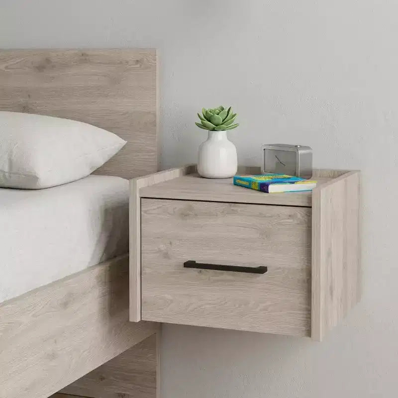 Comodino Galleggiante con un Cassetto, Legno Grigio, Singolo