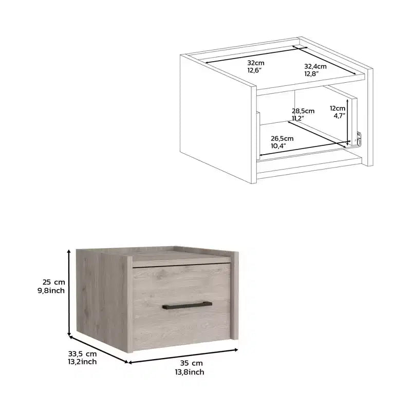Comodino Galleggiante con un Cassetto, Legno Grigio, Singolo