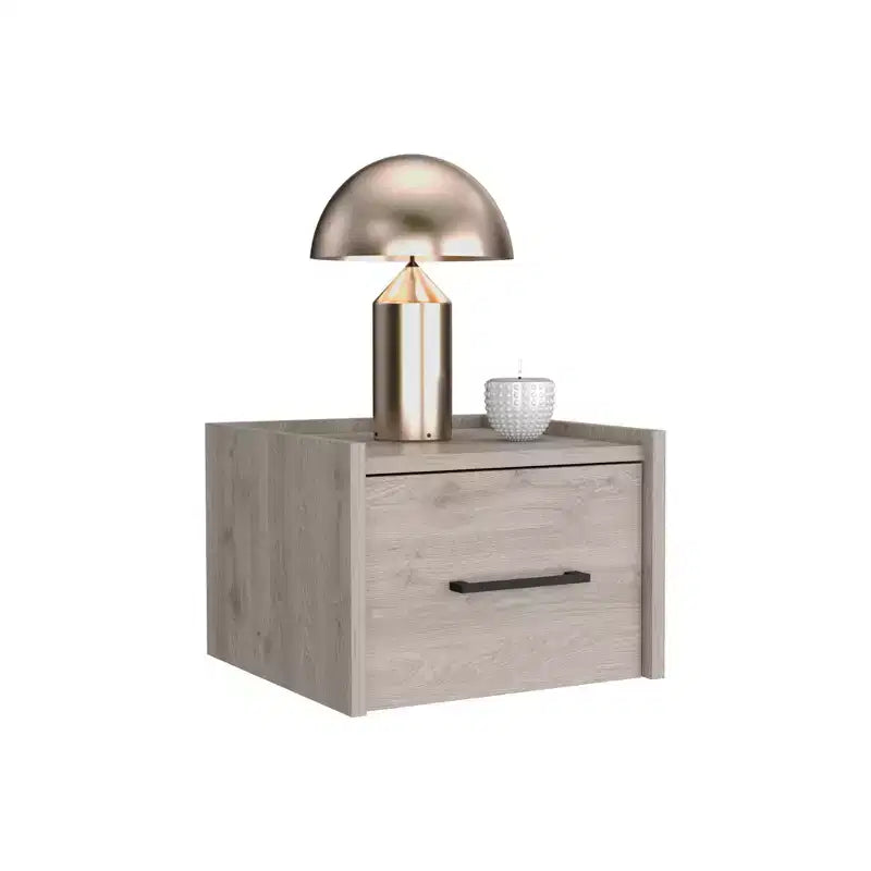 Comodino Galleggiante con un Cassetto, Legno Grigio, Singolo