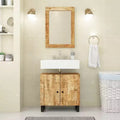 Mobile lavabo da bagno marrone in legno massello di mango con 2 scomparti