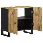 Mobile lavabo da bagno marrone in legno massello di mango con 2 scomparti