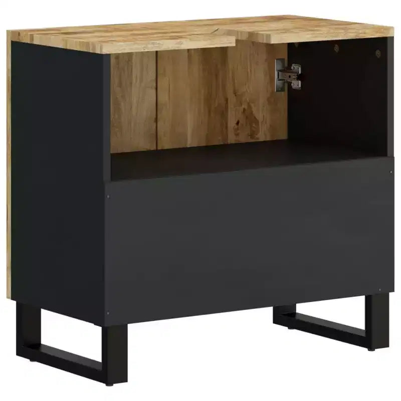 Mobile lavabo da bagno marrone in legno massello di mango con 2 scomparti