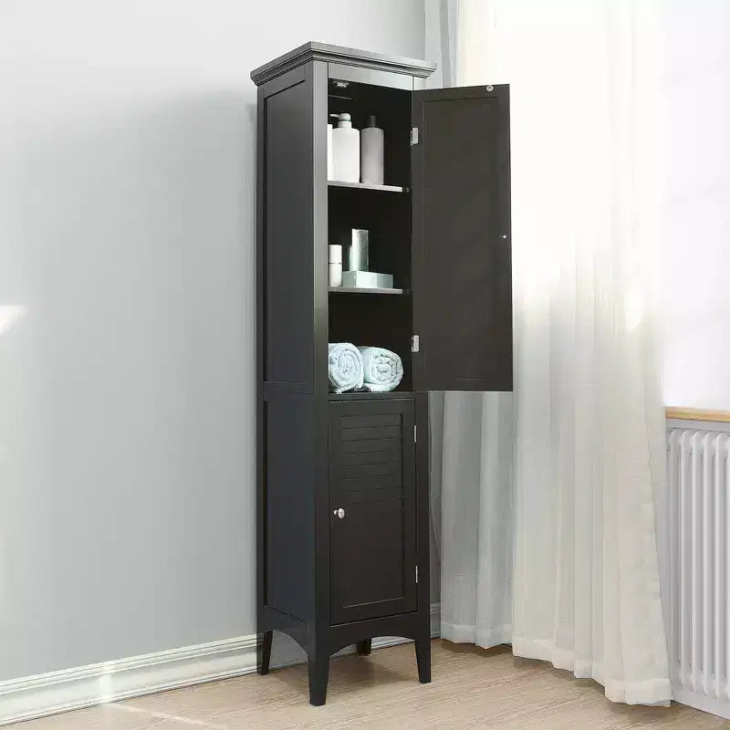 Armadio di Lino a Due Ante con Persiane, Bianco/Espresso/Grigio, 4 Ripiani, Montaggio da 1 Persona