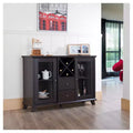 Credenza da pranzo in stile di transizione con portabottiglie e ante in vetro, Cappuccino