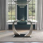 HOMES: Inside + Out Tavolo da pranzo Langton con piano in vetro Argento/Nero: Base moderna a piedistallo, 6 posti, Finitura satinata