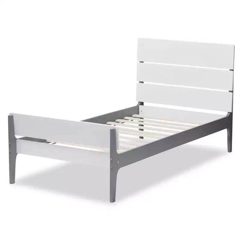Letto a piattaforma a doghe in stile Missione Bianco/Grigio – Singolo (1 persona)