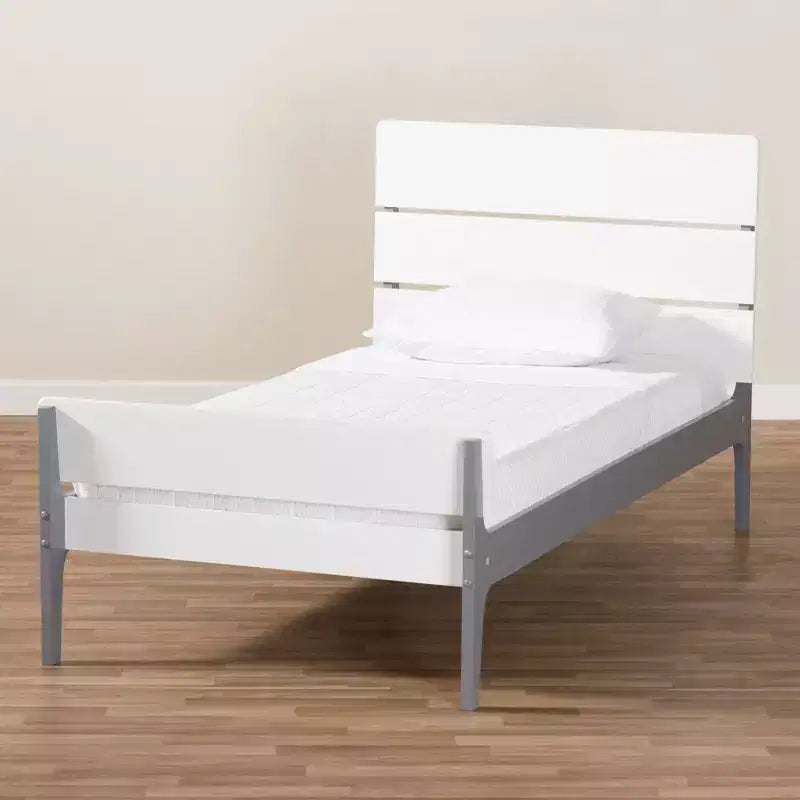 Letto a piattaforma a doghe in stile Missione Bianco/Grigio – Singolo (1 persona)
