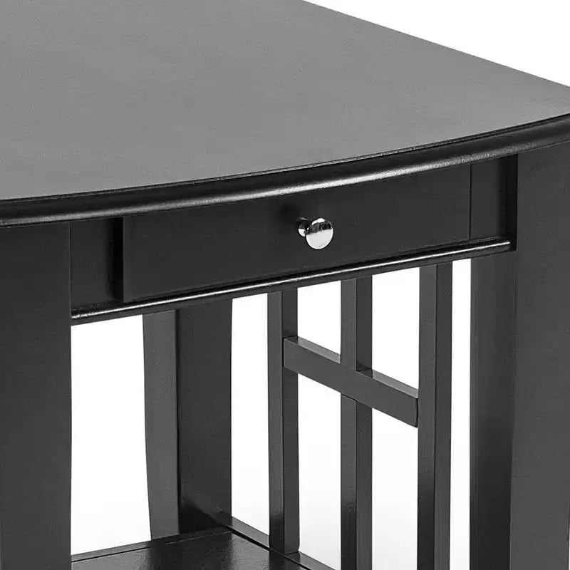 Tavolino Quadrato Nero con Cassetto e Ripiano Fisso, Montaggio per 1 Persona