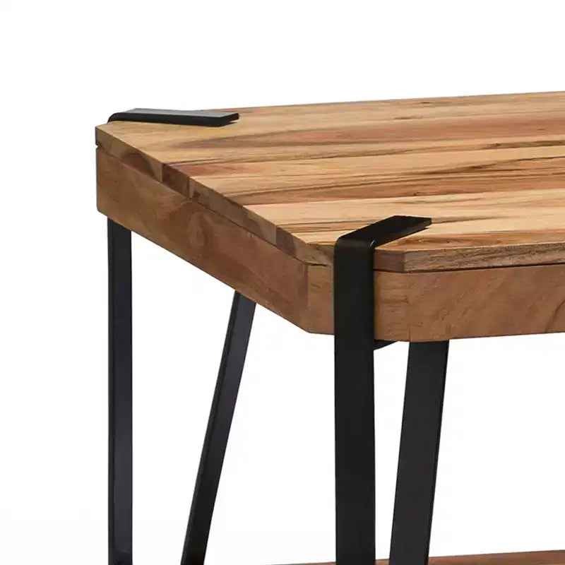 Tavolino da caffè quadrato in metallo nero e legno di acacia con bordo naturale