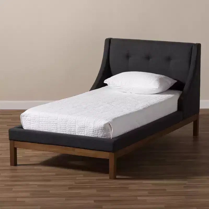 Letto a piattaforma imbottito grigio scuro con testiera trapuntata – Singolo/Matrimoniale alla francese, 1 persona