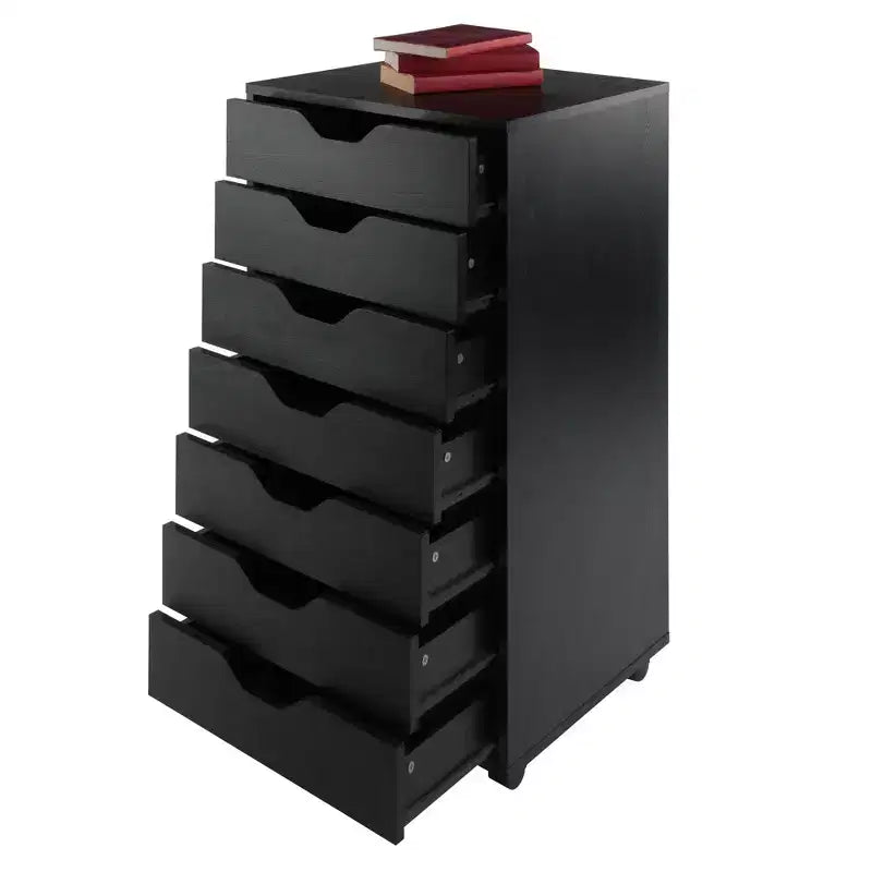 Mobiletto a 7 cassetti con rotelle, nero e bianco