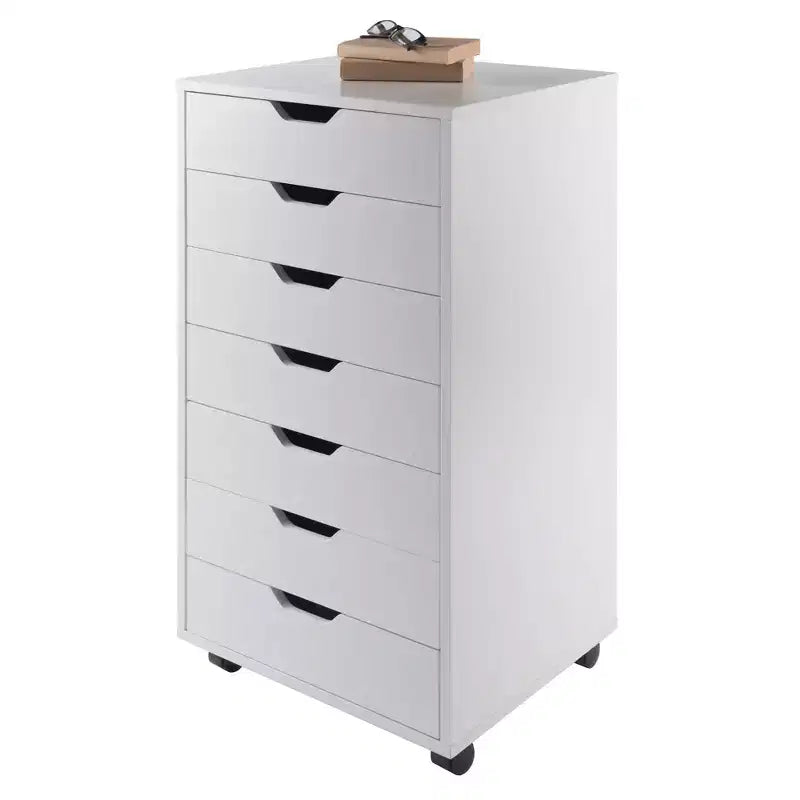 Mobiletto a 7 cassetti con rotelle, nero e bianco