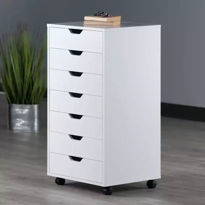 Mobiletto a 7 cassetti con rotelle, nero e bianco