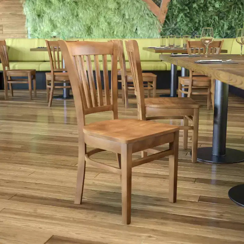 Sedia da Ristorante con Schienale a Doghe Verticali in Legno, Sedile Singolo