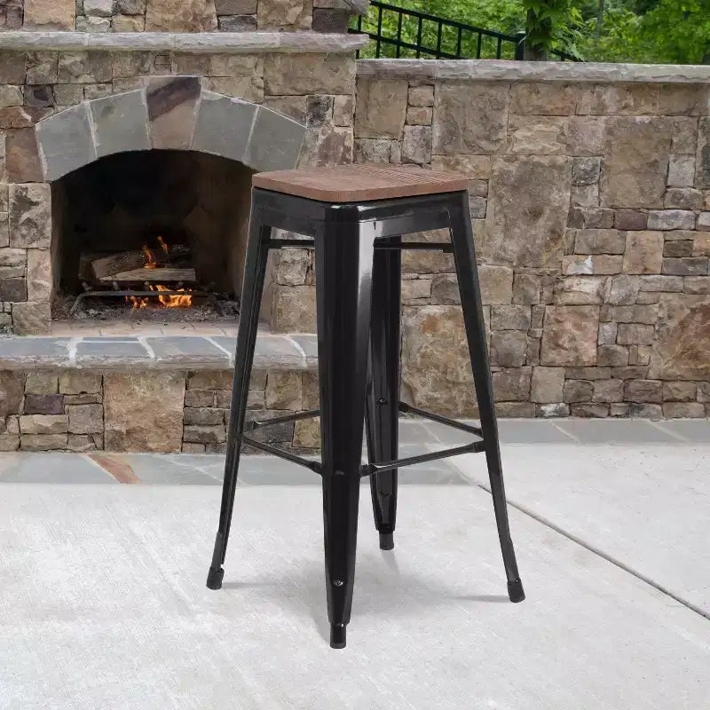 Sgabello da bar senza schienale, con seduta quadrata in legno, altezza 76 cm, 1 posto
