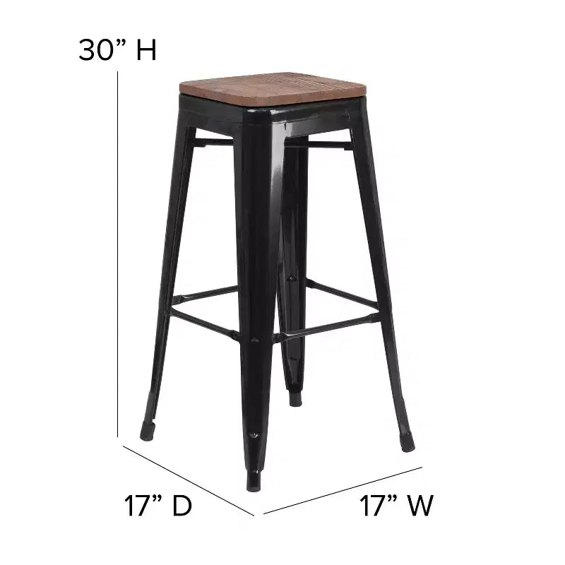 Sgabello da bar senza schienale, con seduta quadrata in legno, altezza 76 cm, 1 posto