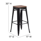 Sgabello da bar senza schienale, con seduta quadrata in legno, altezza 76 cm, 1 posto