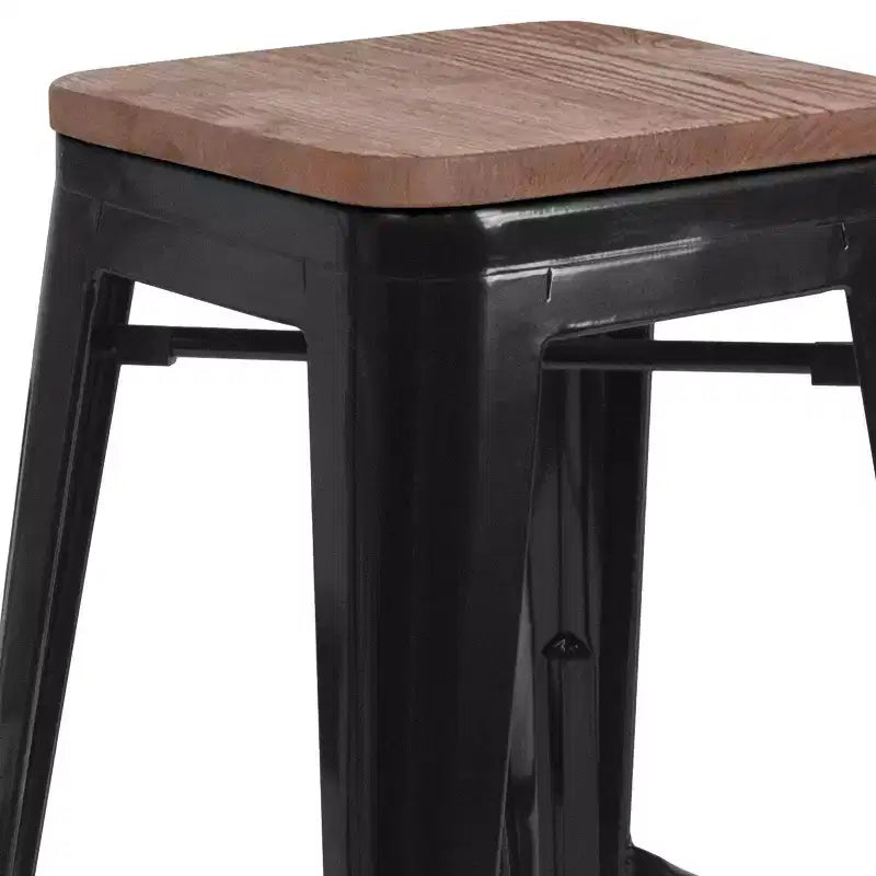 Sgabello da bar senza schienale, con seduta quadrata in legno, altezza 76 cm, 1 posto