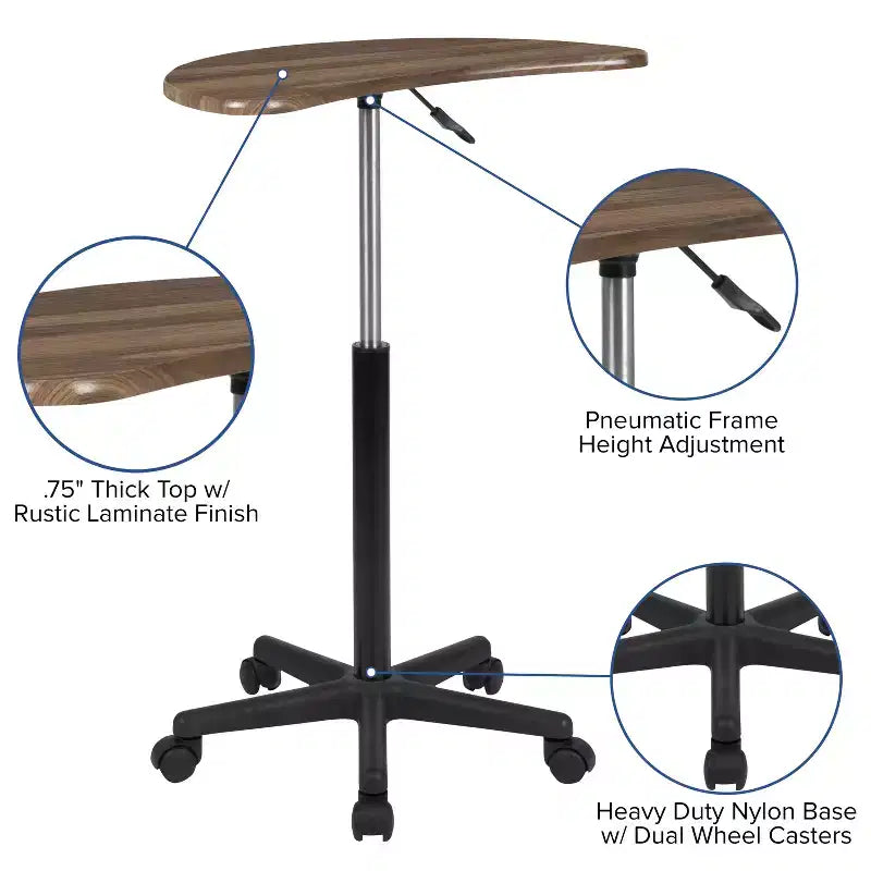 Scrivania mobile per laptop sit-to-stand noce scuro e rustico, monoposto