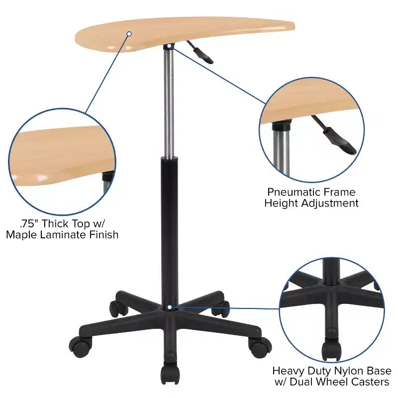 Scrivania mobile per laptop sit-to-stand noce scuro e rustico, monoposto