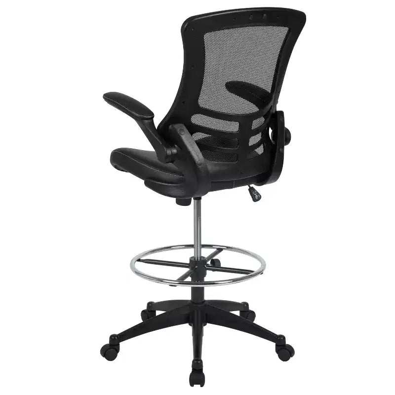 Sedia ergonomica da disegno in rete a schienale medio con poggiapiedi ad anello e braccioli ribaltabili, sedile singolo, colori assortiti