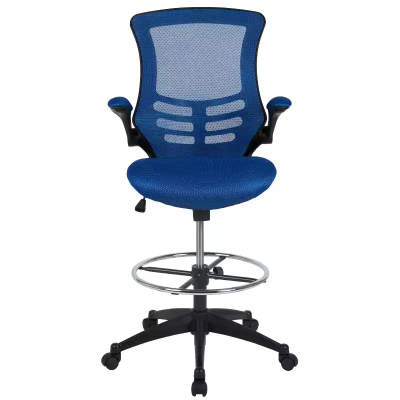 Sedia ergonomica da disegno in rete a schienale medio con poggiapiedi ad anello e braccioli ribaltabili, sedile singolo, colori assortiti