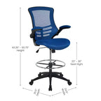 Sedia ergonomica da disegno in rete a schienale medio con poggiapiedi ad anello e braccioli ribaltabili, sedile singolo, colori assortiti