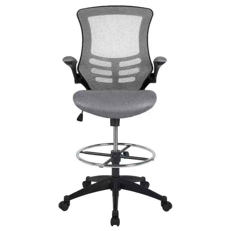 Sedia ergonomica da disegno in rete a schienale medio con poggiapiedi ad anello e braccioli ribaltabili, sedile singolo, colori assortiti