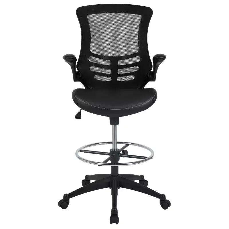 Sedia ergonomica da disegno in rete a schienale medio con poggiapiedi ad anello e braccioli ribaltabili, sedile singolo, colori assortiti