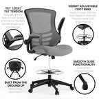 Sedia ergonomica da disegno in rete a schienale medio con poggiapiedi ad anello e braccioli ribaltabili, sedile singolo, colori assortiti