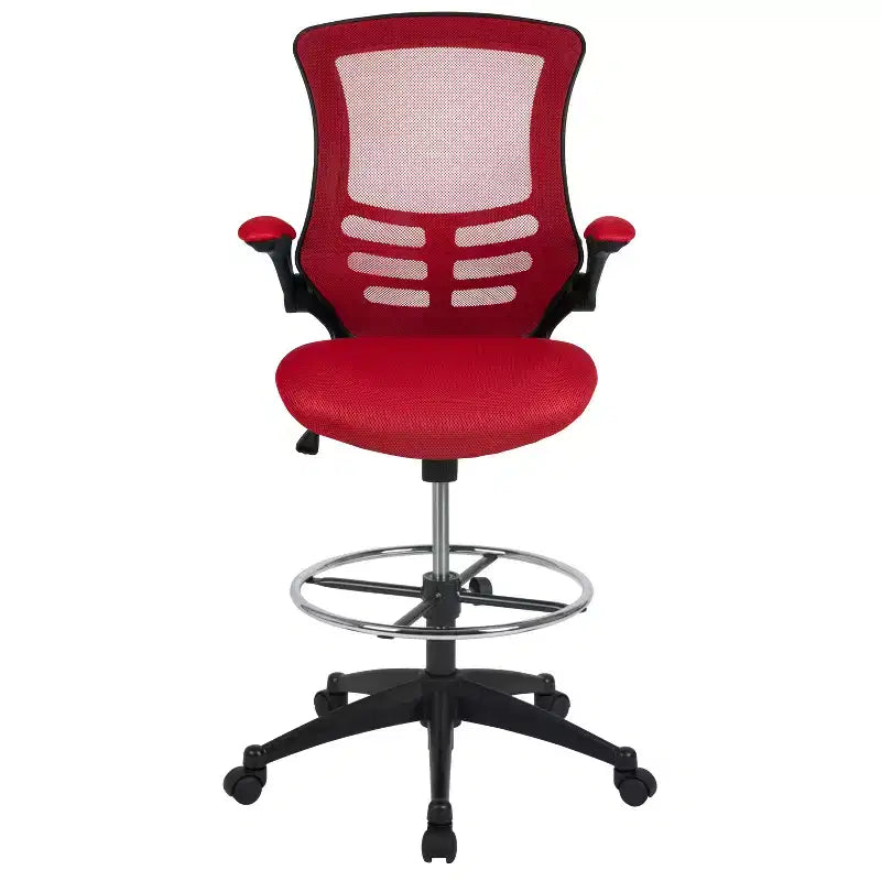 Sedia ergonomica da disegno in rete a schienale medio con poggiapiedi ad anello e braccioli ribaltabili, sedile singolo, colori assortiti