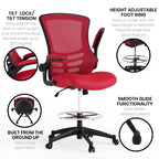 Sedia ergonomica da disegno in rete a schienale medio con poggiapiedi ad anello e braccioli ribaltabili, sedile singolo, colori assortiti