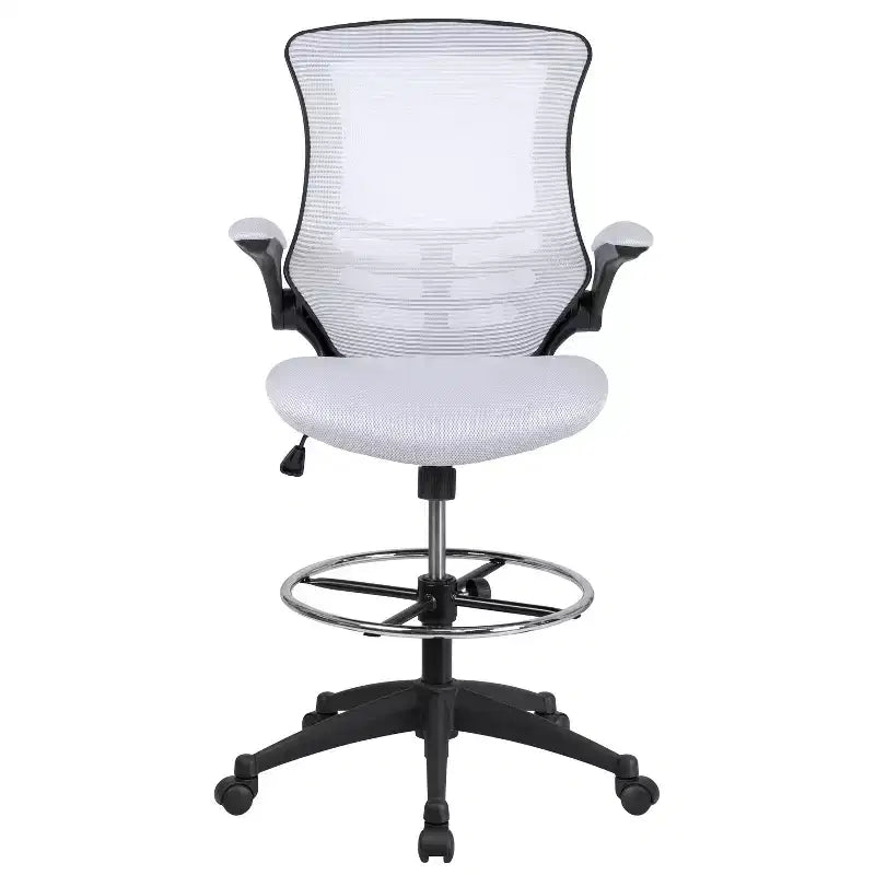 Sedia ergonomica da disegno in rete a schienale medio con poggiapiedi ad anello e braccioli ribaltabili, sedile singolo, colori assortiti