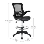 Sedia ergonomica da disegno in rete a schienale medio con poggiapiedi ad anello e braccioli ribaltabili, sedile singolo, colori assortiti
