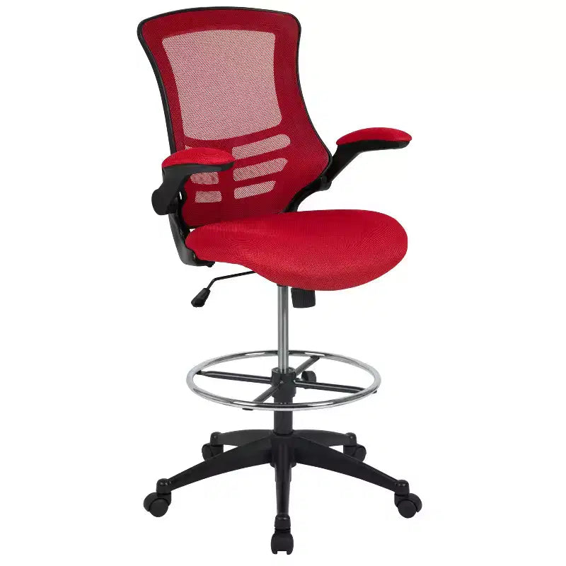 Sedia ergonomica da disegno in rete a schienale medio con poggiapiedi ad anello e braccioli ribaltabili, sedile singolo, colori assortiti