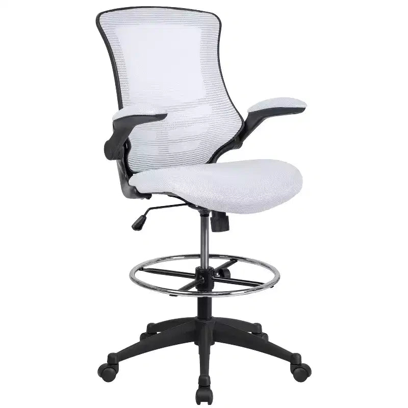 Sedia ergonomica da disegno in rete a schienale medio con poggiapiedi ad anello e braccioli ribaltabili, sedile singolo, colori assortiti