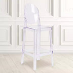 Sgabello Ghost con schienale ovale, Cristallo Trasparente, 1 posto
