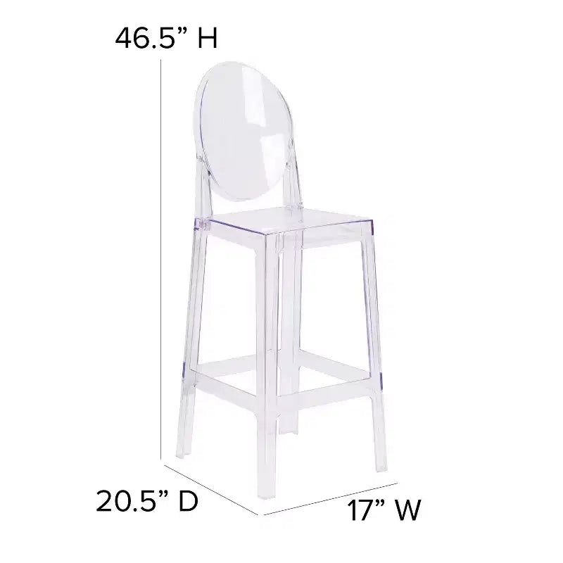 Sgabello Ghost con schienale ovale, Cristallo Trasparente, 1 posto