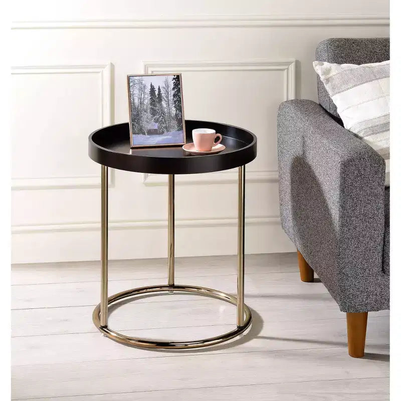 Tavolino rotondo Mid-Century Espresso/Bianco – Pezzo singolo