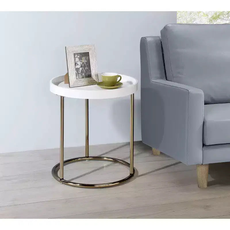 Tavolino rotondo Mid-Century Espresso/Bianco – Pezzo singolo