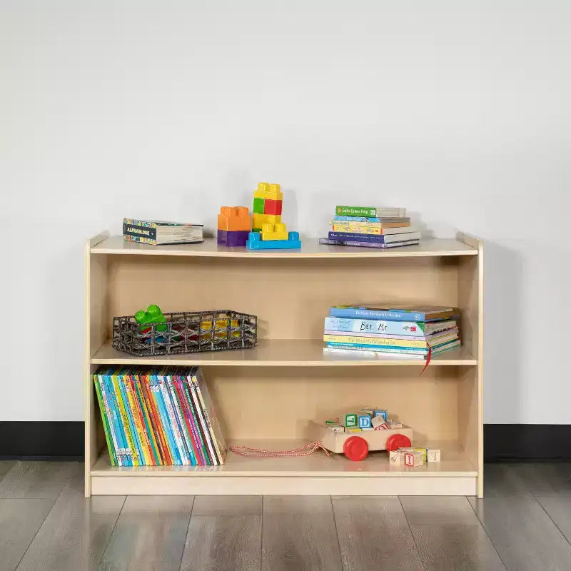 Mobile contenitore in legno a 2 sezioni con finitura naturale per bambini e adulti