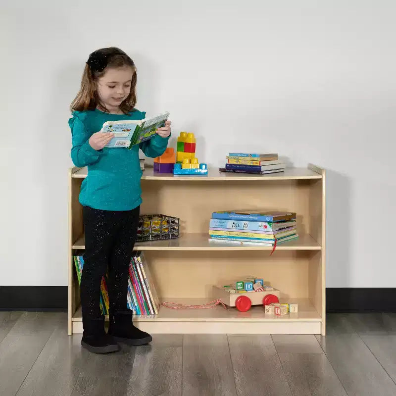 Mobile contenitore in legno a 2 sezioni con finitura naturale per bambini e adulti