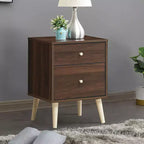 Comodino a 2 cassetti con gambe in legno di gomma, rovere/noce, 1 o 2 pezzi
