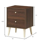 Comodino a 2 cassetti con gambe in legno di gomma, rovere/noce, 1 o 2 pezzi