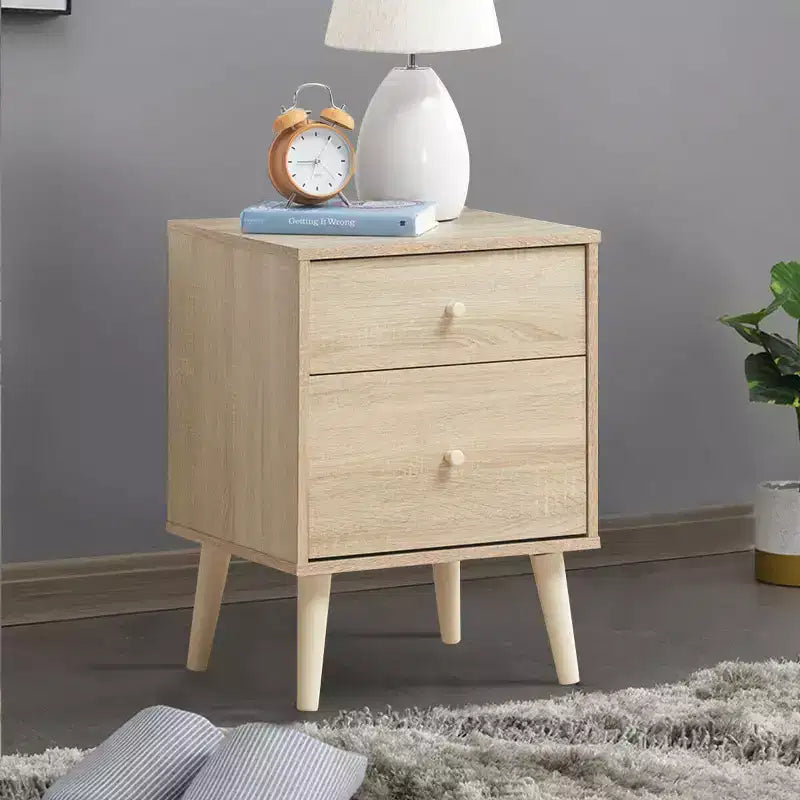 Comodino a 2 cassetti con gambe in legno di gomma, rovere/noce, 1 o 2 pezzi