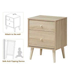 Comodino a 2 cassetti con gambe in legno di gomma, rovere/noce, 1 o 2 pezzi