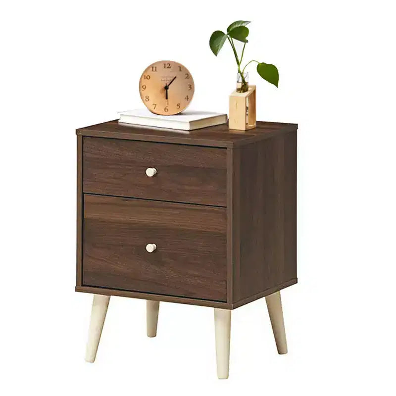 Comodino a 2 cassetti con gambe in legno di gomma, rovere/noce, 1 o 2 pezzi