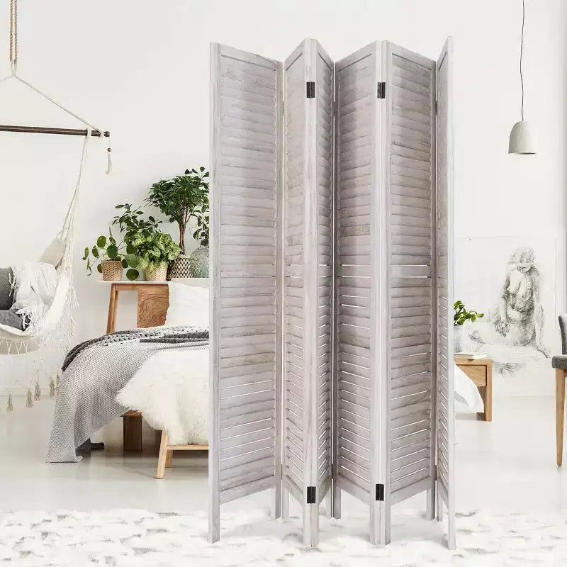Divisorio per ambienti in legno con persiane a 6 pannelli da 67", Marrone/Bianco, per 1 Stanza